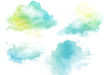 Watercolor Clouds with Soft Blue and Green Tones