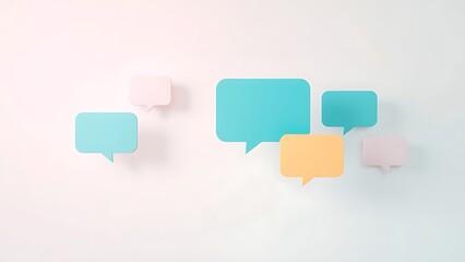 Modern feedback concept with floating speech bubble shapes on a soft gradient background.