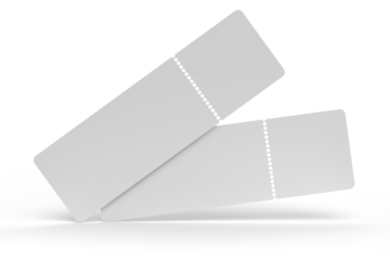 3D Realistic empty event tickets mockup isolated on background. Blank template for showcasing your ticket, train, raffle, carnival, concert, festival, lottery, coupon, theatre or airplane pass label.