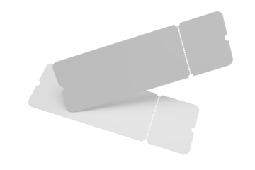 3D Realistic empty event tickets mockup isolated on background. Blank template for showcasing your ticket, train, raffle, carnival, concert, festival, lottery, coupon, theatre or airplane pass label.