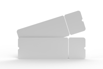 3D Realistic empty event tickets mockup isolated on background. Blank template for showcasing your ticket, train, raffle, carnival, concert, festival, lottery, coupon, theatre or airplane pass label.