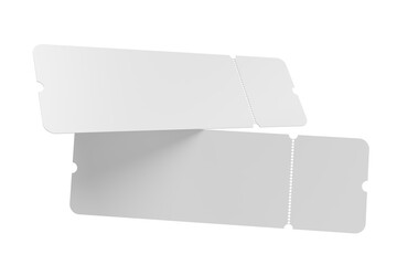 3D Realistic empty event tickets mockup isolated on background. Blank template for showcasing your ticket, train, raffle, carnival, concert, festival, lottery, coupon, theatre or airplane pass label.