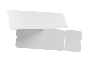 3D Realistic empty event tickets mockup isolated on background. Blank template for showcasing your ticket, train, raffle, carnival, concert, festival, lottery, coupon, theatre or airplane pass label.