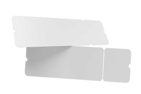 3D Realistic empty event tickets mockup isolated on background. Blank template for showcasing your ticket, train, raffle, carnival, concert, festival, lottery, coupon, theatre or airplane pass label. - Powered by Adobe