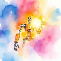 Mystical robot in watercolor aura