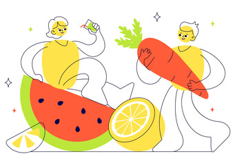 Holistic Nutrition Vector Illustration Featuring Healthy Food, Fruits, and Vegetables, Emphasizing Lifestyle and Environmental Aspects in a Background