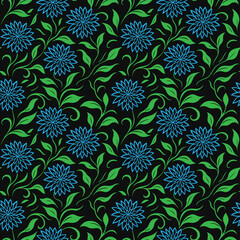 Vintage floral seamless pattern, suitable for fashion design, decoration, fabric, wallpaper and printing on black background