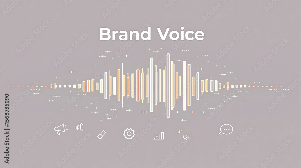 Poster digital sound wave visualization illustrating brand voice and communication strategies on a muted ba