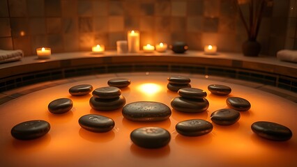 Warm stone spa circle with soft ambient glow