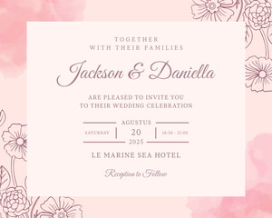 Hand drawn floral elegant wedding invitation card template