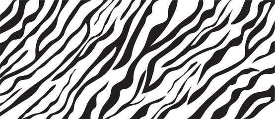 Black and white zebra stripe pattern with abstract organic shapes, seamless style on a plain background. Concept of animal print and wild nature. Vector illustration