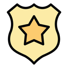 Police badge icon flat line style illustration representing law enforcement authority and public safety, suitable for security services, crime prevention materials, and official identification project