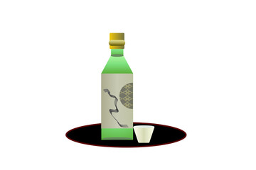 お盆に乗った日本酒瓶とお猪口　グラフィック素材