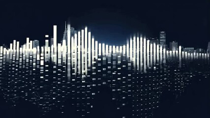 Abstract digital city skyline with audio wave elements for technology concepts - Powered by Adobe