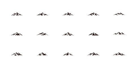 Black mountain silhouette elements with scenic range vector icons for outdoor travel, hiking background, nature landscape, camping, wilderness design

