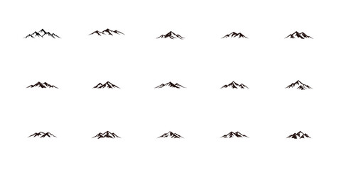 Silhouetted mountain range vector art with natural peaks, outdoor scene illustrations, travel hiking icons and minimal black design elements for use

