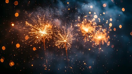 Obraz premium Sparkling fireworks night celebration bokeh background