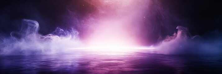 Fototapeta premium Mystical purple and pink smoke illuminating a dark floor.