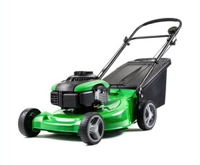 Fototapeta premium Green lawnmower, isolated on white