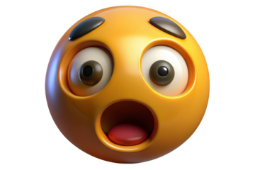 Scared emoji isolated on transparent background for expressing fear, shock, or surprise in digital communication.