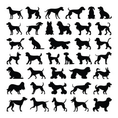 An array of dog silhouettes in various poses. dog icon