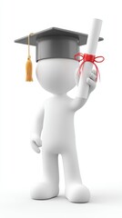 3D Rendering of a Graduate Character Holding a Diploma on White Background for Educational Concepts