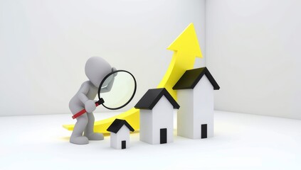3D illustration of a house with scissors and a comb, symbolizing real estate business and property concepts