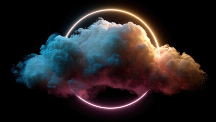 Neon ring encircles swirling cloud