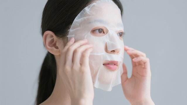 フェイスパックで肌を整える女性