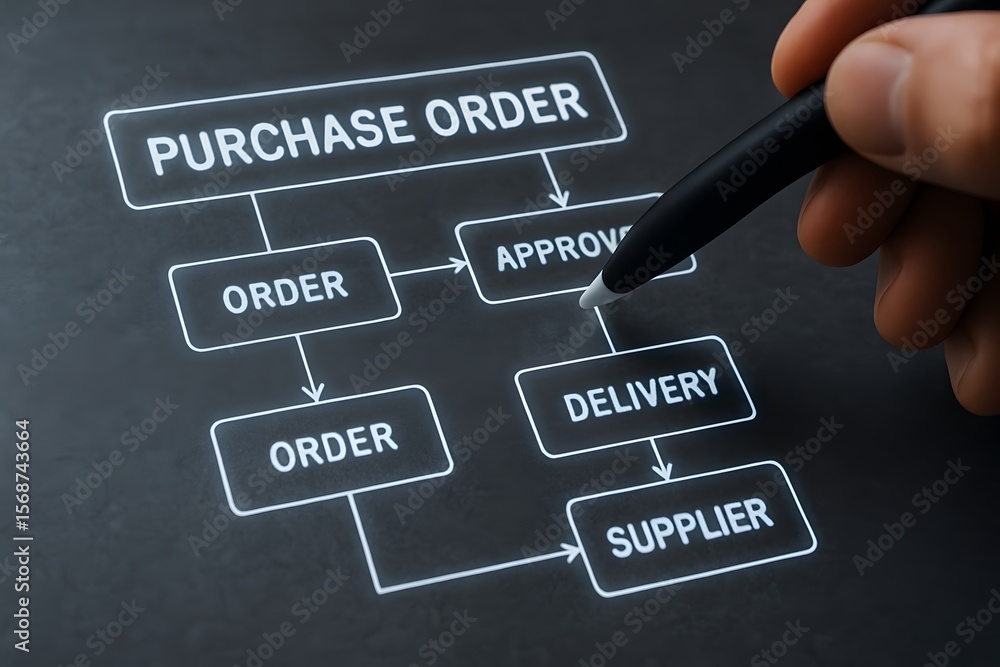 Poster understanding purchase order process flow chart diagram for business and supply chain management sys