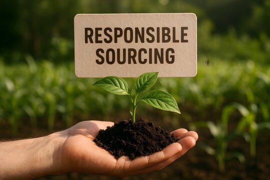 Responsible sourcing concept showing a plant in hand for sustainable business practices growth