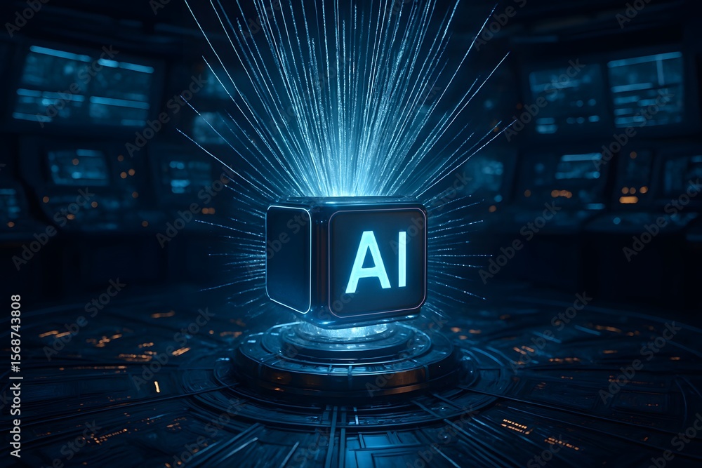 Poster ai artificial intelligence technology cube digital future innovation machine learning concept
