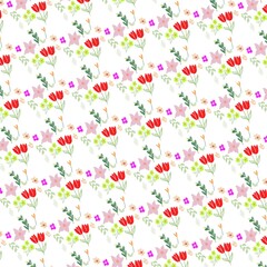 A seamless pattern featuring hand-drawn cute flowers in a minimal and pastel style. The design is soft, charming, and perfect for notebooks, wrapping paper, phone cases, and other printable products. 
