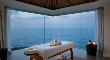 Plakat Private spa interior of a luxury resort with ocean view