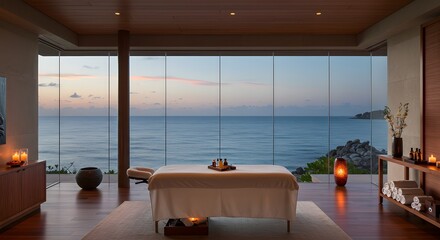 Obraz na płótnie Canvas Private spa interior of a luxury resort with ocean view