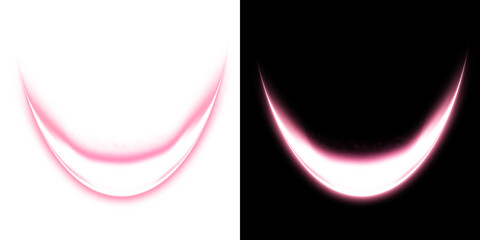 Naklejka premium Pink curved glow light effect on transparent and black background 