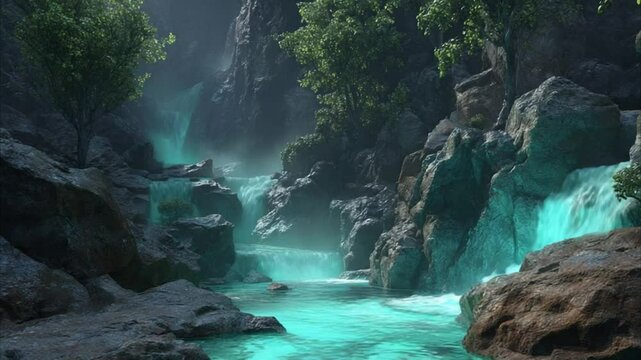 3d nature planet with Waterfalls Rocky Mountains 4K Videos