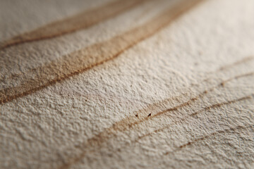 A close-up of paper texture, soft-pressed cotton fibers, warm ivory and light brown flecks, captured under soft overhead light.