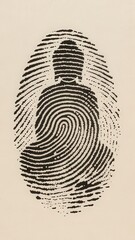 Fingerprint forming a looming Buddha statue on flat printed paper