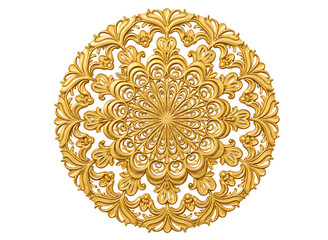 Intricate golden mandala ornament with detailed floral patterns isolated on transparent background
