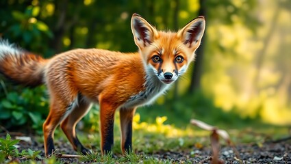 "Curious Young Fox Gazing Through the Camera in Nature"