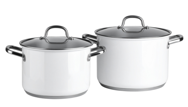 A two pots with handles on each side isolated on transparent back ground .