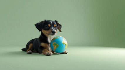 Adorable Puppy Holding Small Globe Symbolizing World Care and Environmental Awareness