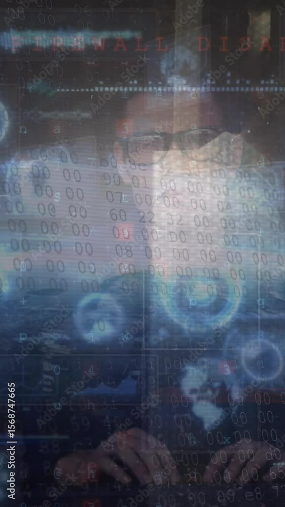 Aufkleber animation of data processing over globe and caucasian man