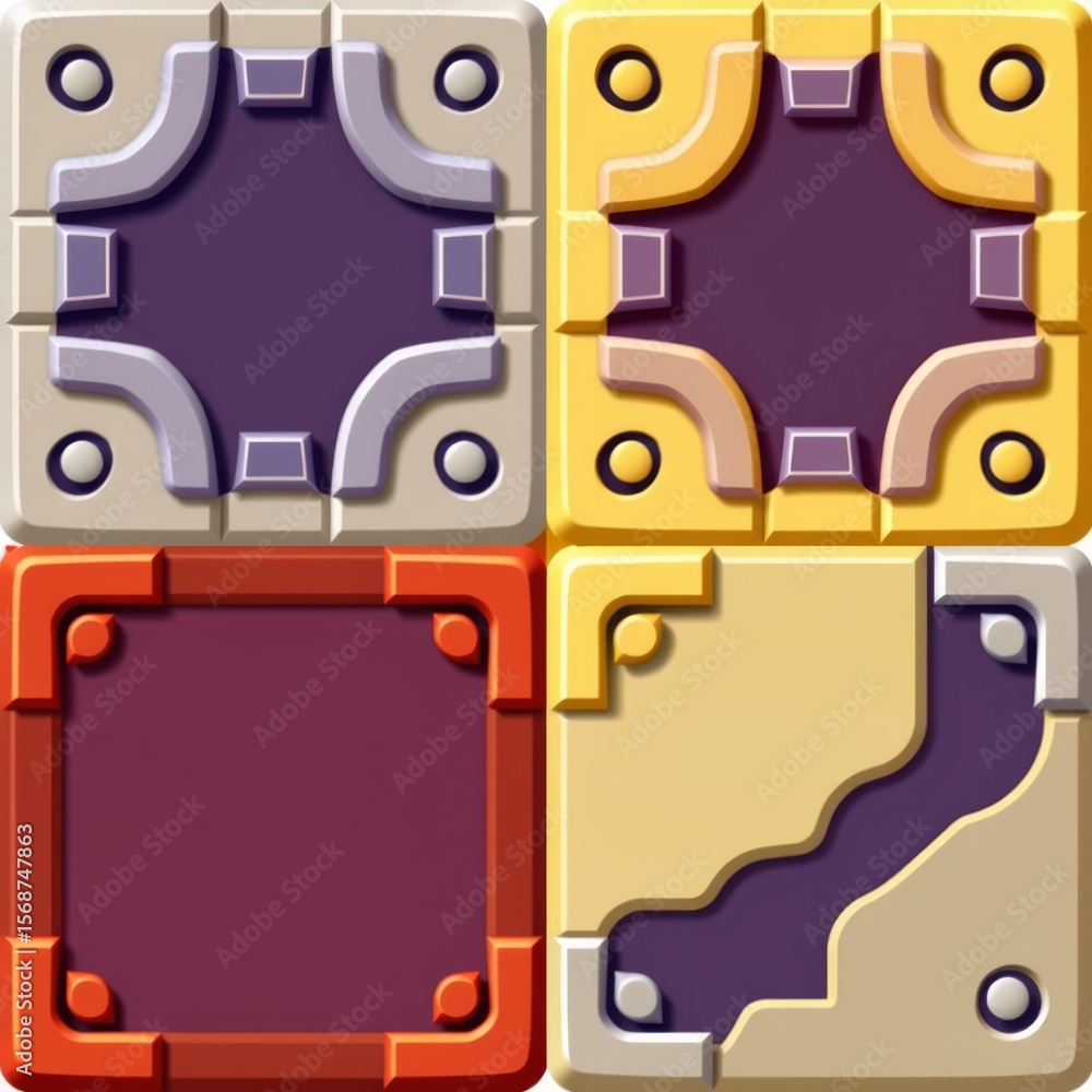 Poster colorful square tiles with decorative borders arranged in a grid pattern illustration