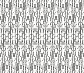 Intricate seamless geometric pattern of interconnected hexagons, modern monochromatic design vector illustration for textile and fabric design, web background, wallpaper, packaging, branding.