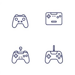 Fototapeta premium Four game controller outlines in a square arrangement on a white background in a simple line drawing