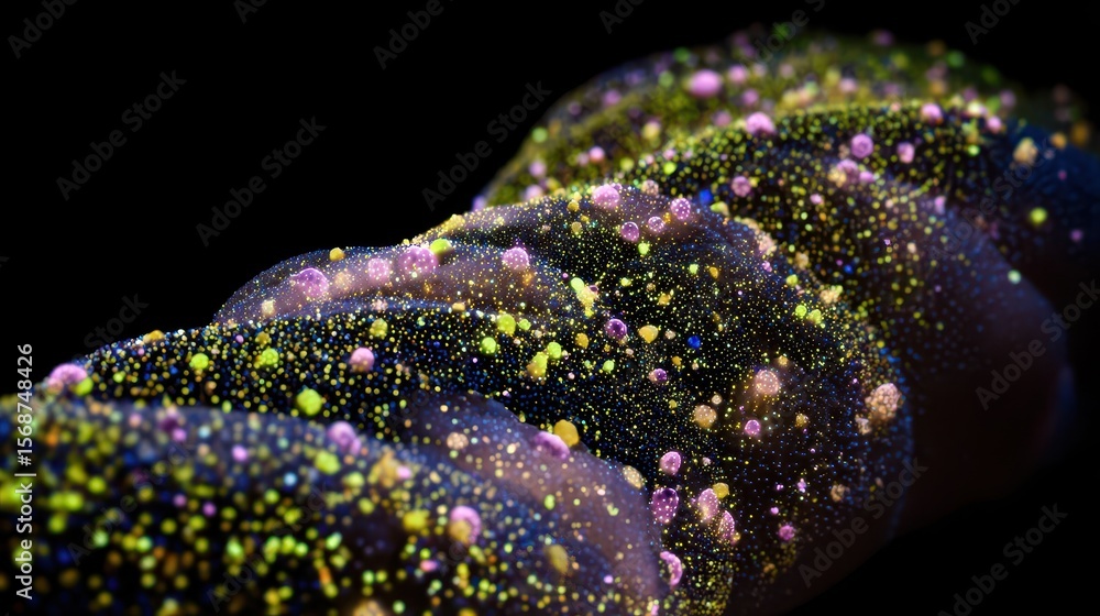 Poster Abstract close-up of colorful particles on a textured surface.