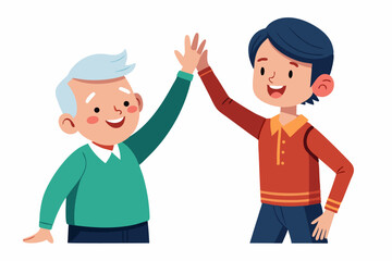 Family love, generation connection, and joyful outdoor moment depicted in a colorful, playful art style