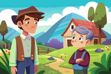 Family love, generation connection, and joyful outdoor moment depicted in a colorful, playful art style